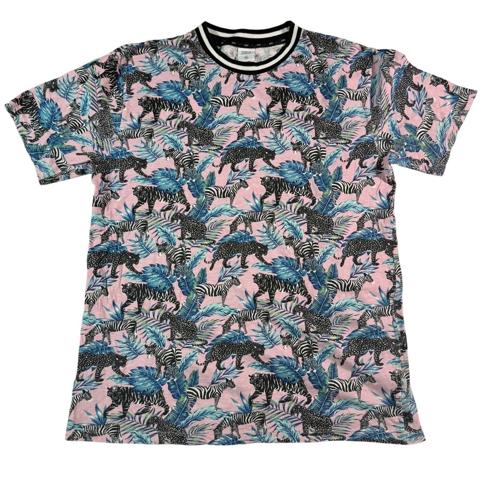 Sunrise Kingdom Mens Medium All Over Print Tiger Zebra Tropical T Shirt Y2K